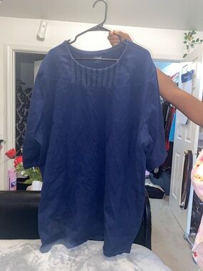 Liz & Me Navy Blue Tunic Top with Pintuck Yoke